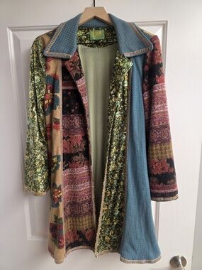 Tracy Porter Boho Patchwork Floral Print Sweater Coat Jacket
